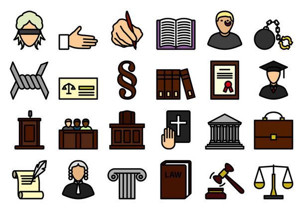 Lawyer Icon Set. Editable Bold Outline With Color Fill Design. Vector Illustration. - Vetor, Imagem