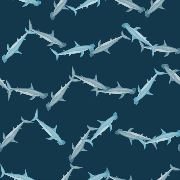 Çekiç başlı köpekbalığı, İskandinav tarzında kusursuz bir desen. Deniz hayvanları geçmişi. Çocuklar için vektör illüstrasyonu komik tekstil baskıları, kumaş, afişler, arkaplanlar ve duvar kağıtları. - Vektör, Görsel