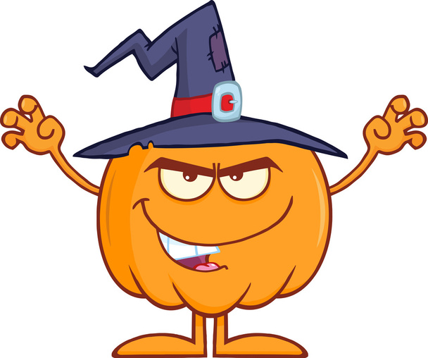 Asustar a la calabaza de Halloween con un sombrero de bruja
 - Foto, Imagen