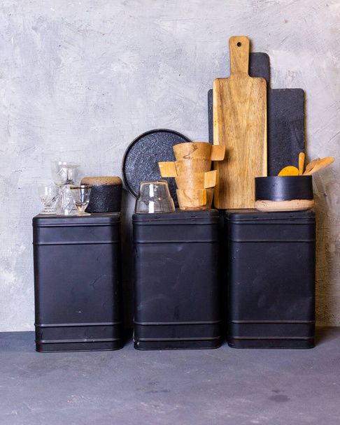 Ceramic cookware in a gray kitchen - Foto, immagini
