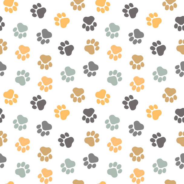 Seamless pattern, print, prints of paws of cats, gray and brown tones on a white background. Textiles, cover, decor for kids bedroom - Vektori, kuva