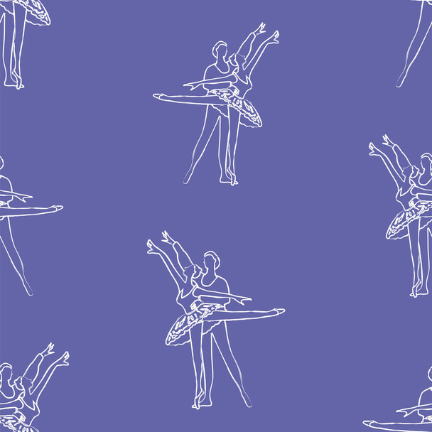 Seamless background of outline drawings of couple classical ballet dancers - Vektori, kuva