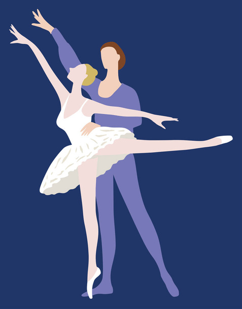 Vector drawing of silhouettes couple graceful ballet dancers - Vector, Image