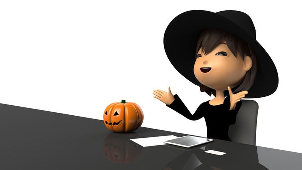 vrouwen halloween kostuum spreken in reactie op het interview - Foto, afbeelding