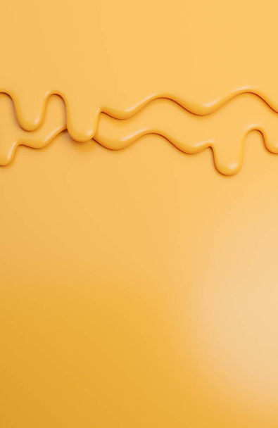 Сирні вершкові рідкі краплі, плавлення сиру на жовтому тлі., 3d модель та ілюстрація
. - Фото, зображення
