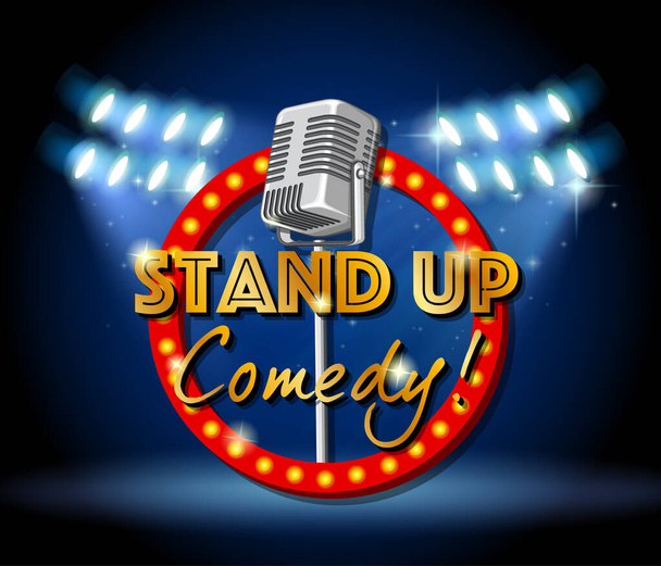 Stand up banner de comedia con ilustración de micrófono vintage - Vector, Imagen