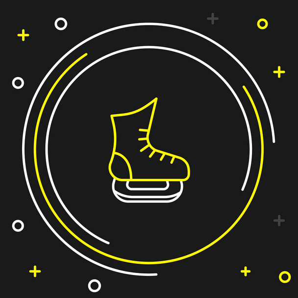 Значок лінії ковзанярів ізольовано на чорному тлі. Значок взуття для катання на ковзанах. Спортивні черевики з лопатями. Барвиста концепція контуру. Векторні
 - Вектор, зображення
