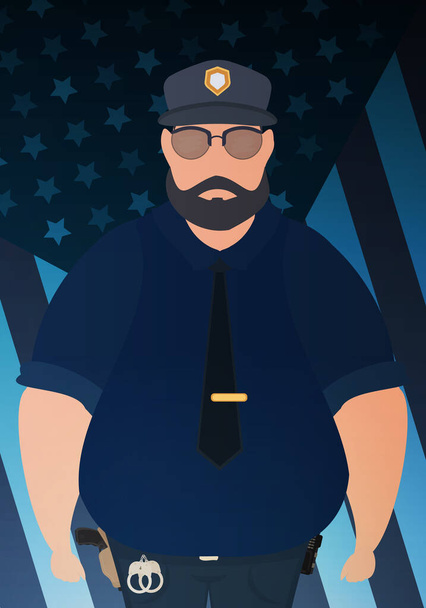 Policeman on the background of the flag. Vector illustration. - Вектор,изображение