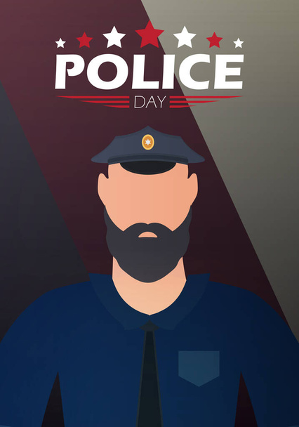 Police day banner. Policeman on the background of the flag. Vector illustration. - Вектор,изображение