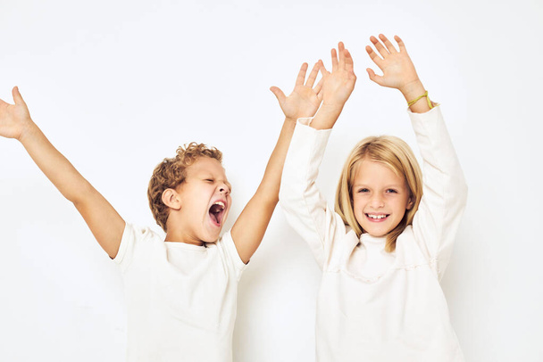 cheerful children dance together fun childhood isolated background - Photo, Image