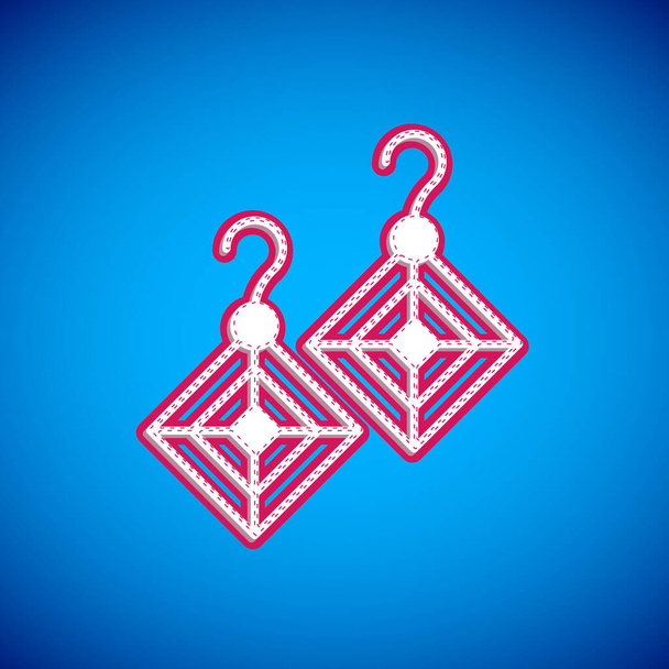 White Earrings icon isolated on blue background. Jewelry accessories. Vector - Vector, Image