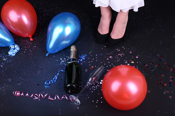 confetti, champagne and balloons - 写真・画像