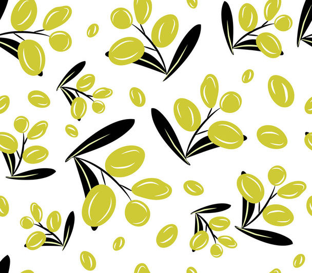 Olive branch green leaves vector pattern seamless illustration - Вектор,изображение
