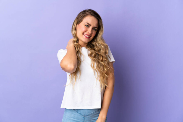 Young Brazilian woman isolated on purple background laughing - Foto, Imagem