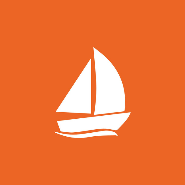 White boat on orange background, logo, vector icon - Vektor, Bild