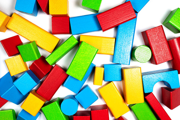 colorful wooden toy blocks on white background - Photo, Image