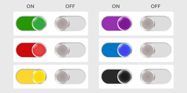 A set of toggle switches for use in the interface of websites, mobile applications and games. 3 D. Vector illustration. - Vettoriali, immagini
