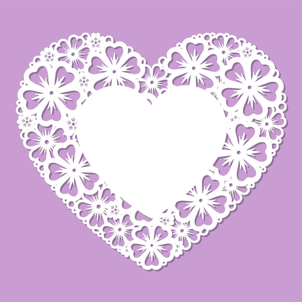 Template for laser cutting, heart with a pattern of flowers. Vector - Vektor, kép