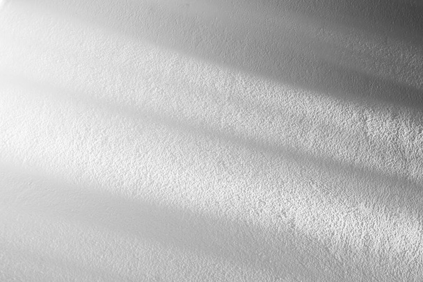 Light and shadow of leaf abstract background. Natural shadows and sunshine diagonal refraction on white concrete wall texture. Shadow overlay effect for foliage mockup, banner graphic layou - Photo, Image