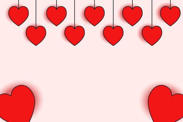 Pink background with hearts hanging from the top.Love and valentine's day - Vetor, Imagem