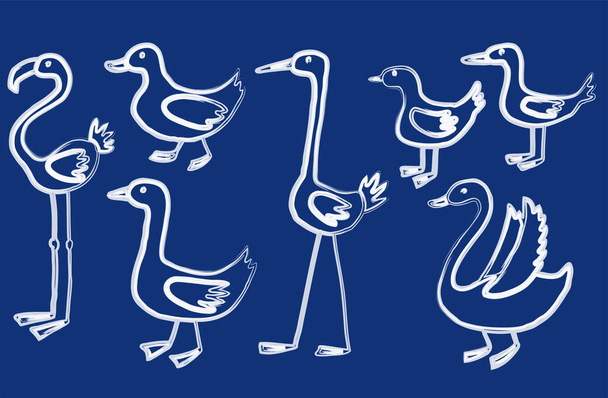 Vectorcontourtekeningen van verschillende cartoon watervogels - Vector, afbeelding