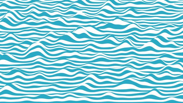 Trendy 3D blue and white stripes distorted backdrop. Procedural ripple background with optical illusion effect - ベクター画像