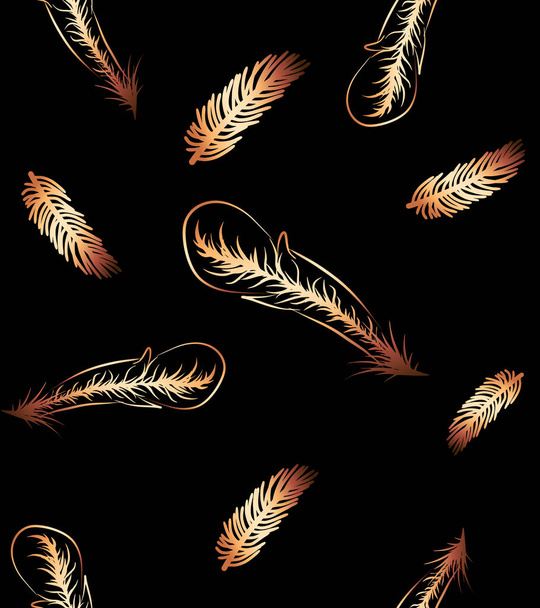 Gold feather shape seamless vector pattern luxury background wallpaper print fabric texture design template - Vector, afbeelding