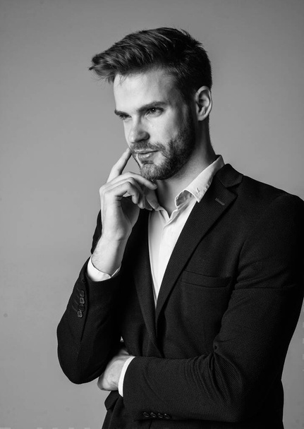 young handsome man in formal wear has bristle on face, boss - Fotografie, Obrázek