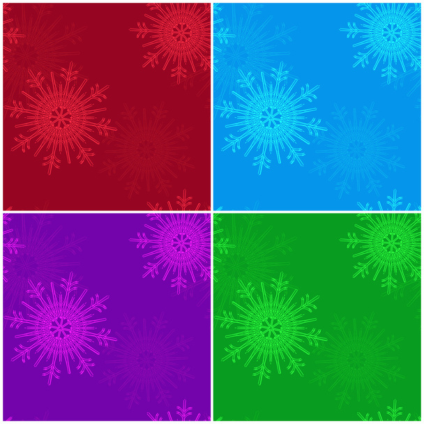 Vector set of seamless Christmas patterns with snowflakes in red, purple, blue and green colors. Vector eps 10. - Vecteur, image