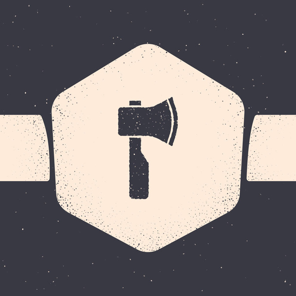 Grunge Wooden axe icon isolated on grey background. Lumberjack axe. Monochrome vintage drawing. Vector - Vektor, Bild
