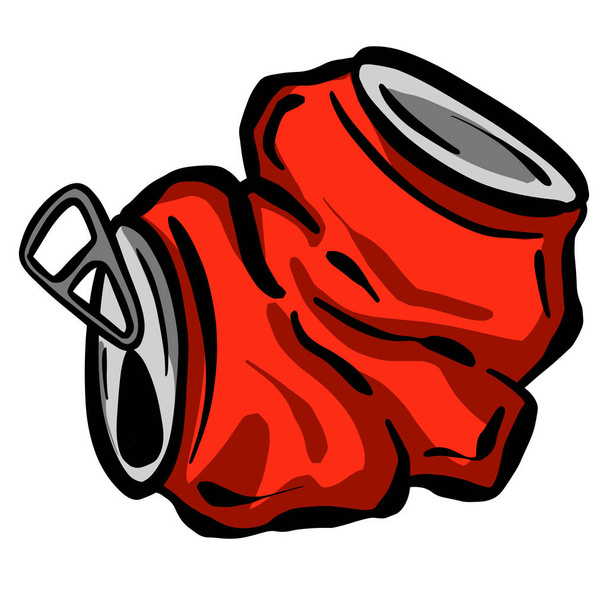 砕いたソーダコーラ錫またはアルミニウム缶漫画のロゴマスコット - ベクター画像