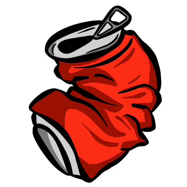Crushed Soda Cola Tin or Aluminium Can Cartoon Logo Mascot - Vector, Image