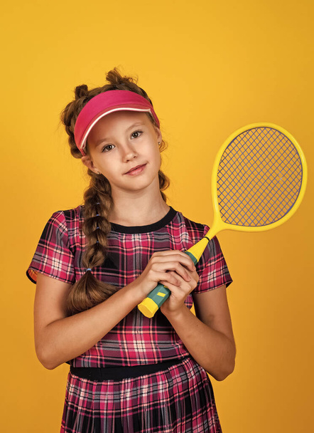 healthy sporty tween girl hold tennis racket, badminton - Φωτογραφία, εικόνα