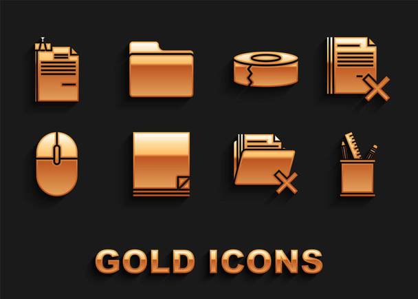 Set File document, Delete file, Pencil case stationery, folder, Computer mouse, Scotch, and binder clip and Document icon. Vector - Vektor, obrázek