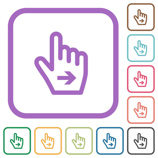 Hand cursor right outline simple icons in color rounded square frames on white background - Vector, Image