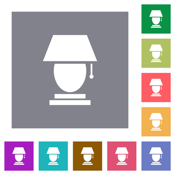 Lámpara de mesa iconos planos sobre fondos cuadrados de color simple - Vector, Imagen