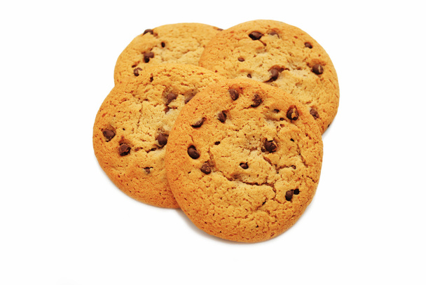 Чотири шоколадні чип печиво над білим
 - Фото, зображення