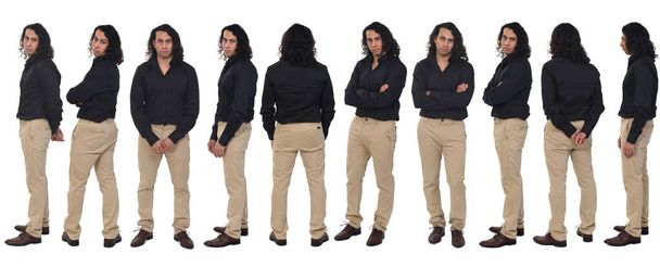 διάφορες στάσεις του ίδιου ανθρώπου από μπροστά, πλευρά anb πίσω όψη σε λευκό φόντο - Φωτογραφία, εικόνα