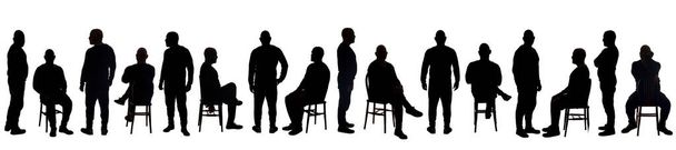 Gruppe von Silhouette desselben Mannes sitzend und stehend verschiedene Posen - Foto, Bild