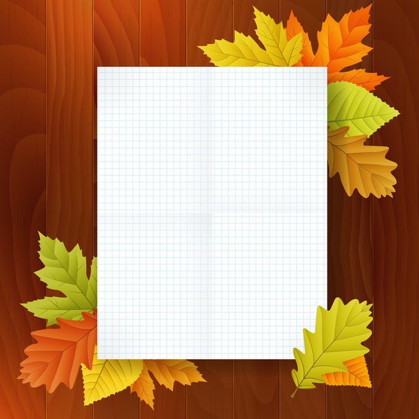 autumn blank notepad on wood background - Vector, Image