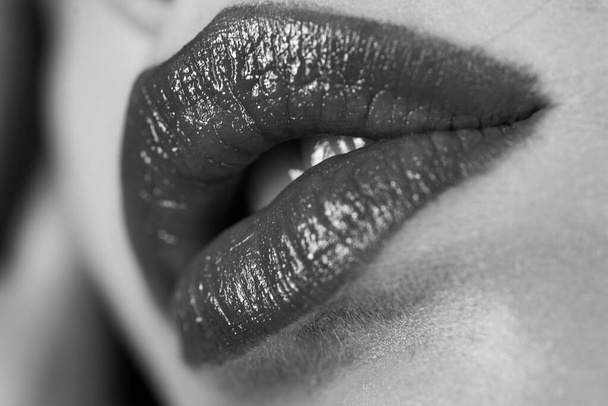 Woman sexy red lip makeup concept. Seductive female. - Photo, image