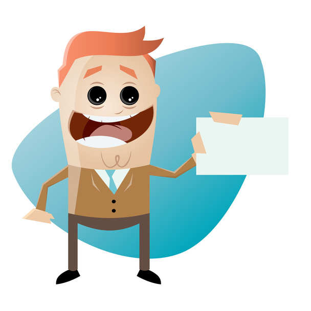 Смешной мультипликационный бизнесмен с визиткой
 - Вектор,изображение