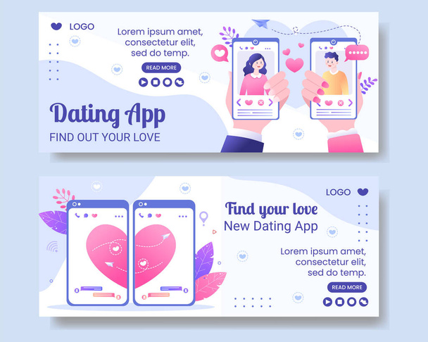恋愛マッチのためのアプリ｜バナーテンプレートフラットデザインイラストソーシャルメディアやバレンタイングリーティングカードに適した正方形の背景の編集可能 - ベクター画像