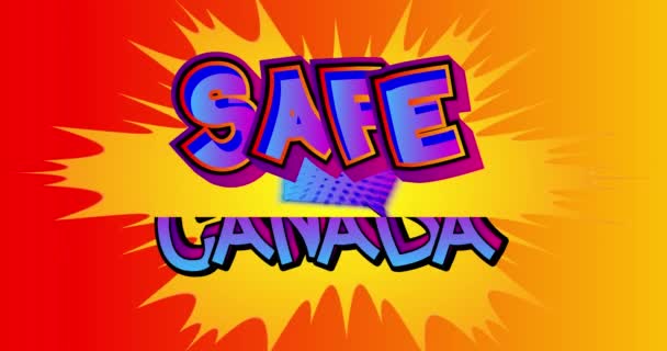 Safe Canada. Comic book word text on abstract comics background. Retro pop art style illustration. - Materiaali, video