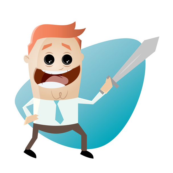 Смешной мультипликационный бизнесмен с мечом
 - Вектор,изображение