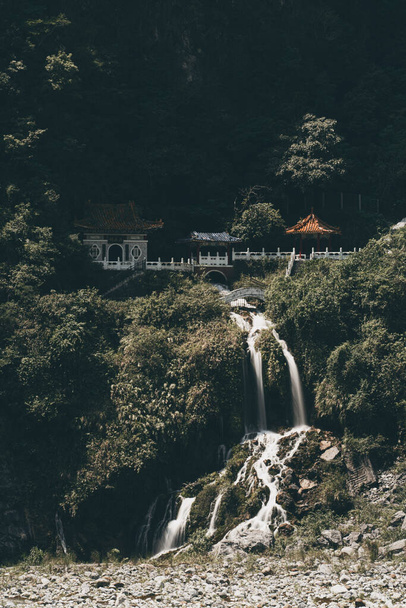 Changchun temple, Eternal Spring Shrine and waterfall at Taroko National Park in Hualien, Taiwan - Photo, Image