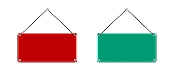 Placa de letrero en blanco rojo y verde colgando sobre fondo blanco. Ilustración vectorial. - Vector, imagen