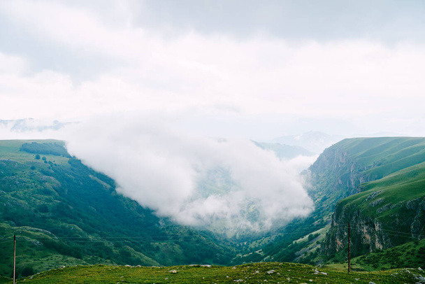 Durmitor Ulusal Parkı 'ndaki dağlarda yoğun sis var. - Fotoğraf, Görsel