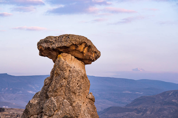Moody panoramic view of the Three Beauties rock formations near Goreme, Cappadocia, Turkey - Foto, Imagen