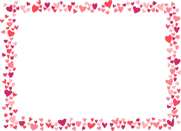 Heart frame for Valentines day. Abstract love background for your Valentines Day greeting card design. Red and rose Hearts horizontal frame isolated on white background. Vector illustration. - Вектор, зображення